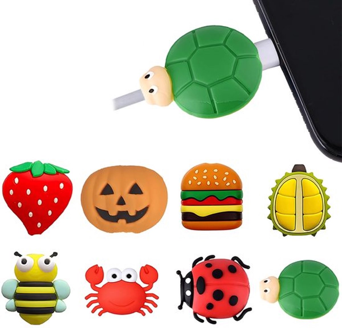 Kabelbescherming - Pack van 8 Fruitbescherming Dier Kabel, Cartoon Dier Oplaadkabel Bescherming Kabel Bescherming Kabel Bescherming Voorkom Kabelbreuk voor Telefoon, USB Lader Bescherm