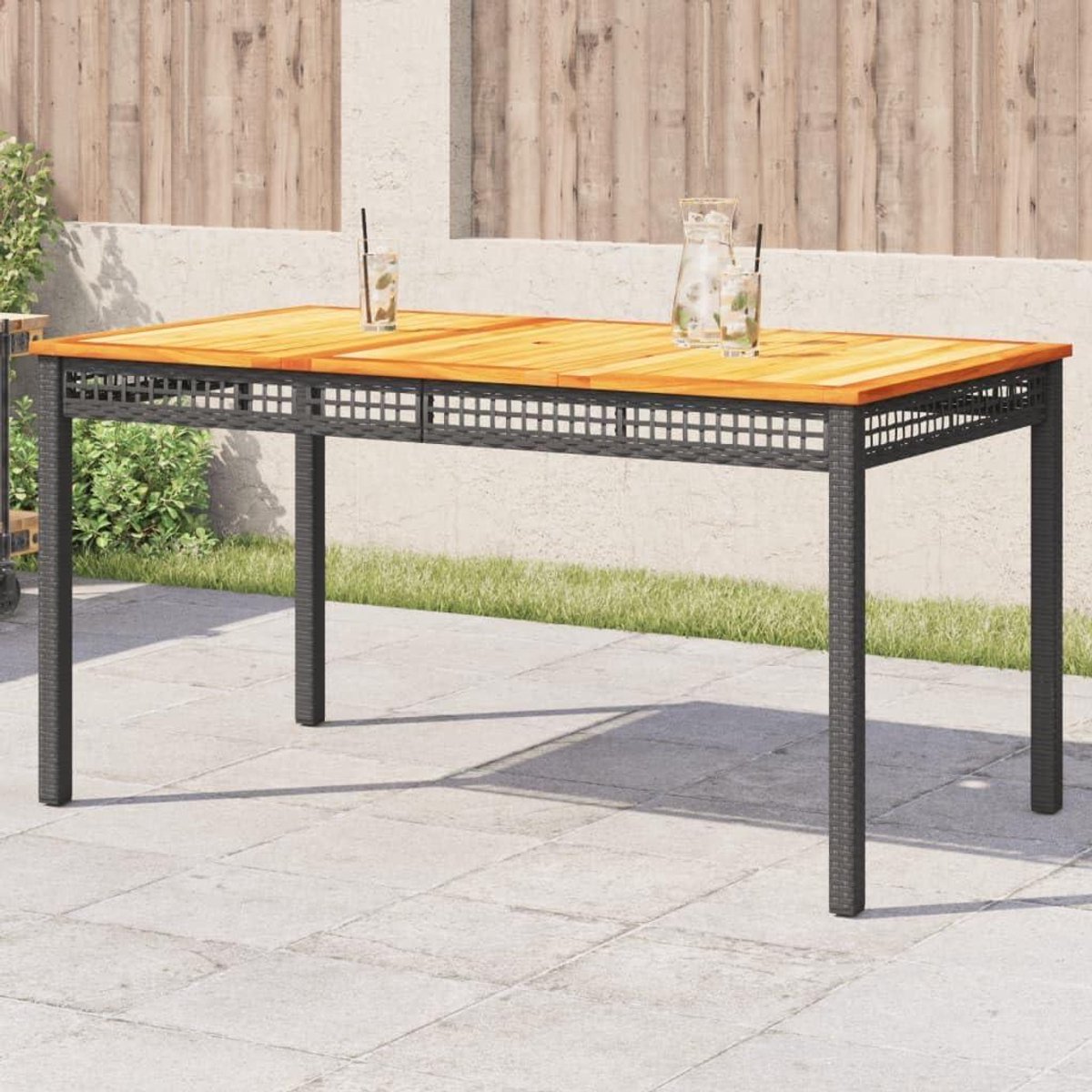 Tuintafel - Eettafel buiten - Buiten dineren - Polyrotan acaciahout - 140 x 80 x 75 cm - Zwart