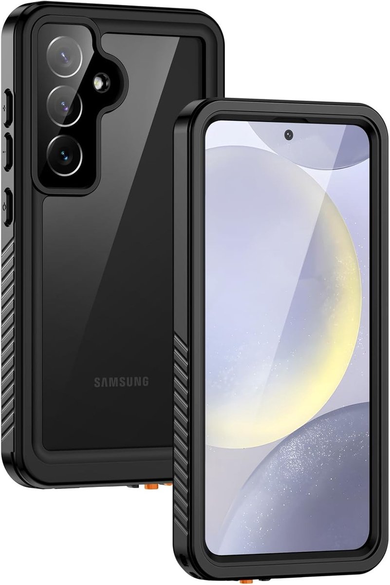 Waterdichte mobiele telefoonhoes voor Samsung Galaxy S24, 360° bescherming, schokbestendig en stofdicht met ingebouwde screen protector, zwart