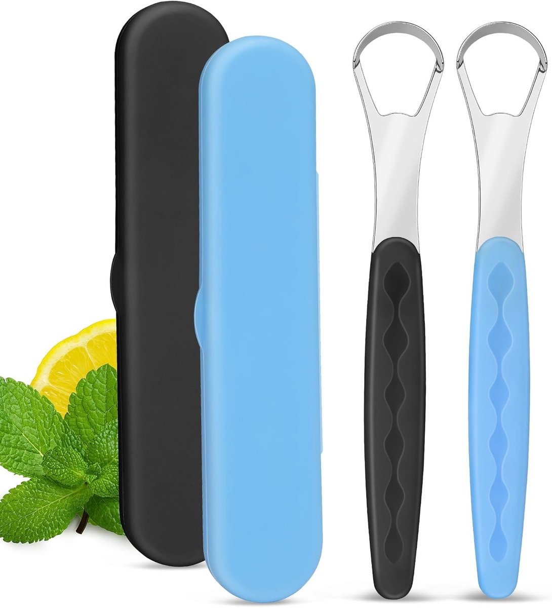 Twee Tongschrapers met Opbergdoos voor Dagelijks Gebruik, Ideaal voor Mondhygiëne en Frisse Adem, Geschikt voor Thuis en Reizen