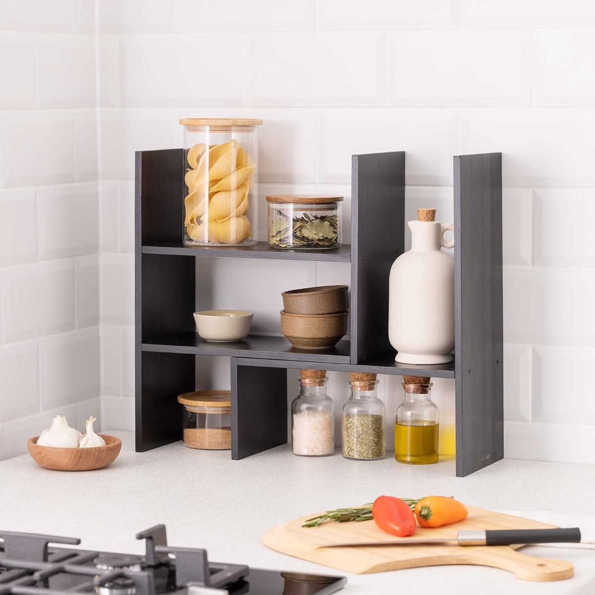 Instelbare Bamboe Bureau Organizer - Aanpasbare Desk Tidy Module - Bureau Opbergrekken - Zwart — cadeau in Wonen & Interieur - foto 3