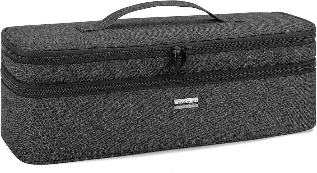 SnelShoppen - Teamoy Haar Föhn Beschermtas, Ovalen Borstel Reiszak, Elektrische Föhn/Verwarmingsborstel Opbergzak, Zwart, Ruim 38.5x13.2x13.7 cm