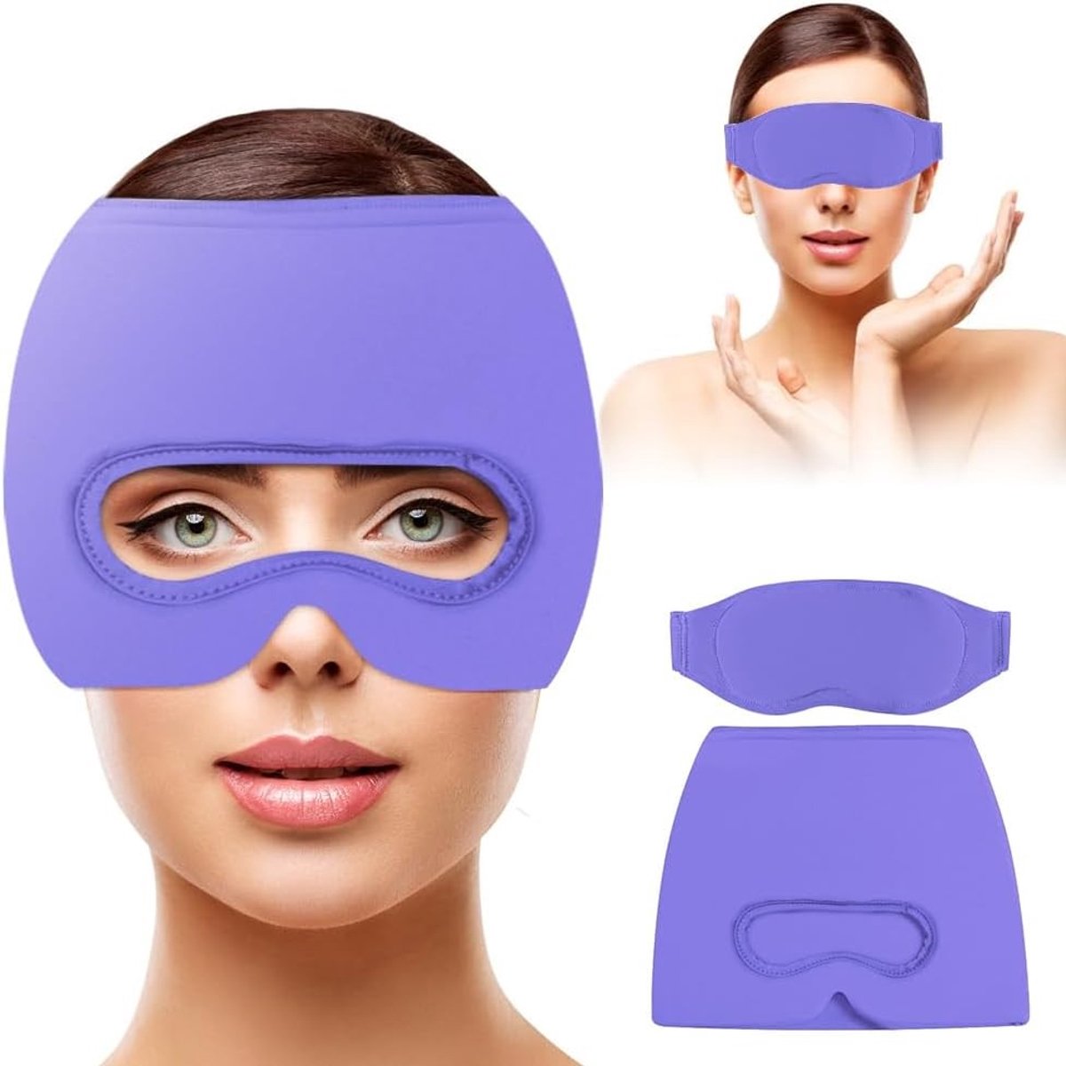 Verkoelend Migraine Masker met Afneembaar Oogmasker, Herbruikbare Hoofdpijn Hoed voor Ontspanning en Stressverlichting