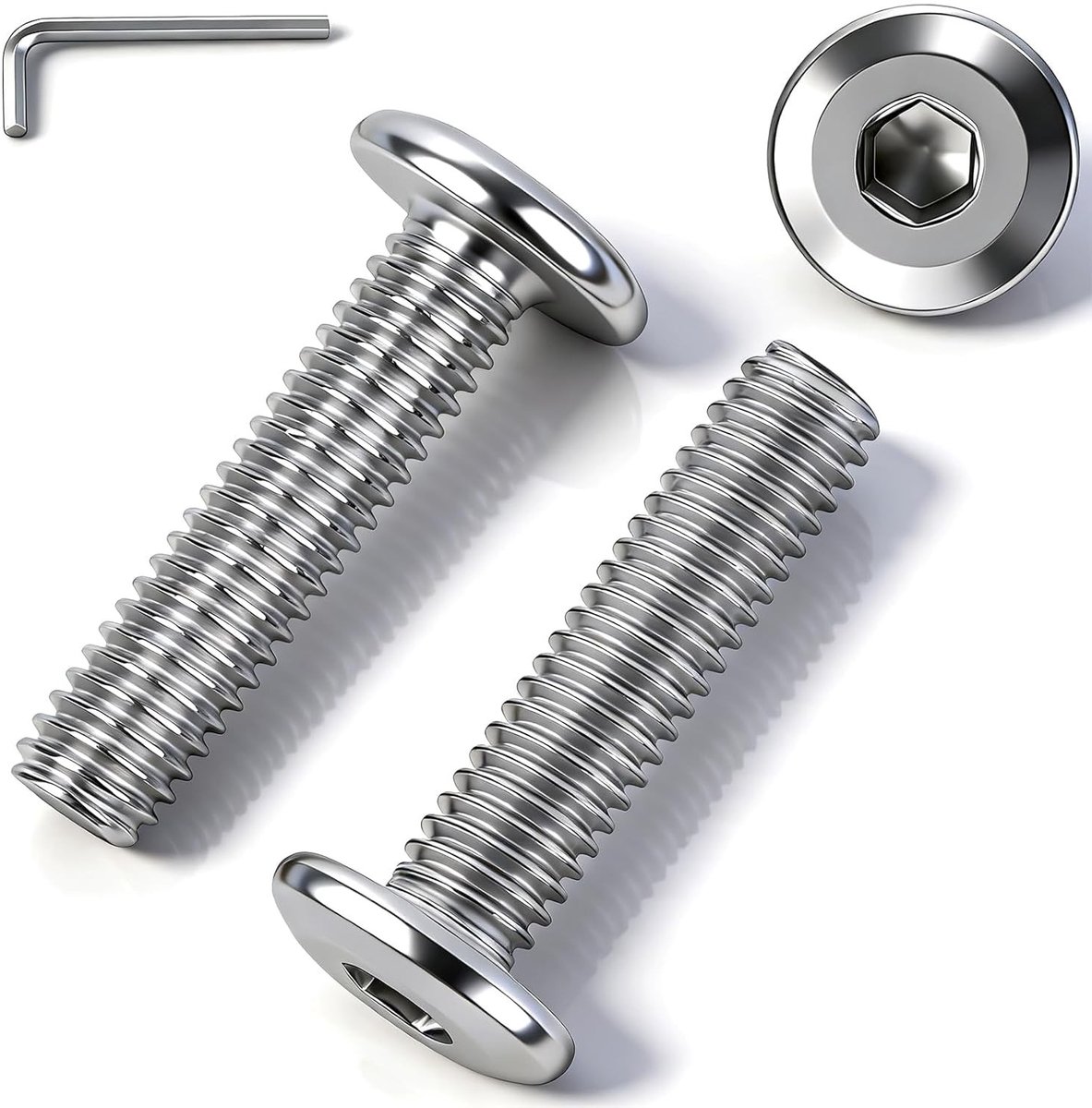 Set van 25 platte schroeven M8 x 10 mm van roestvrij staal, hexagonale kop, geschikt voor constructie en montage, inclusief 5 mm inbussleutel