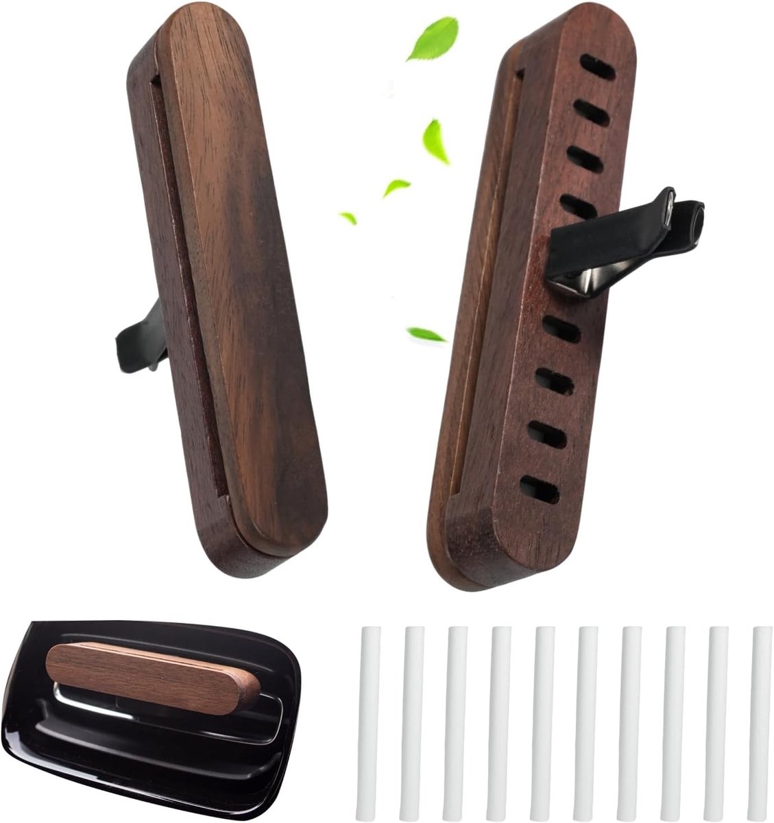 Houten auto-diffuserclips voor etherische oliën, geurdiffuser met 10 navulpads, luchtverfrisser voor autoventilatie en frisse luchtkwaliteit