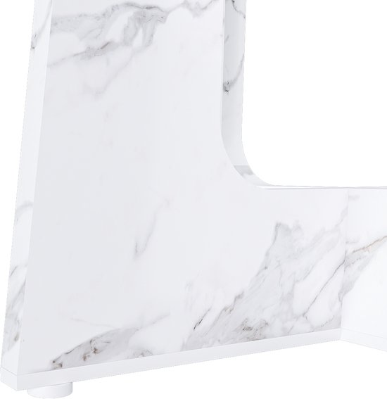 Voet van ronde marmerlook eettafel met een modern, gedetailleerd ontwerp.