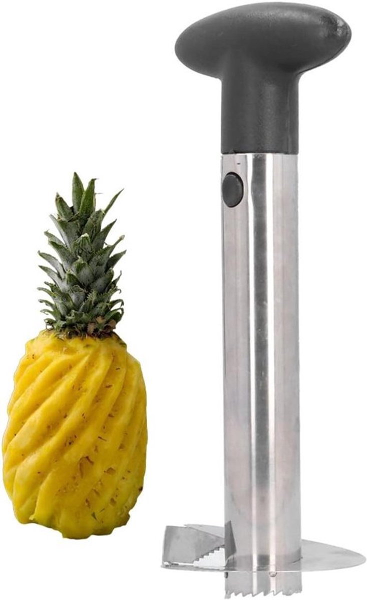 Ananassnijder van kunststof en roestvrij staal met ergonomisch handvat voor eenvoudig en snel snijden, ideaal keukengereedschap voor fruitkraampjes en thuisgebruik