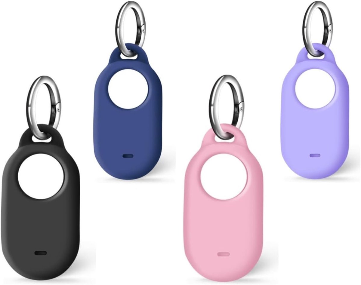 4 stuks anti-kras siliconen beschermhoezen met karabijnhaak voor SmartTag2, zwart, donkerblauw, roze en paars, ideaal voor bescherming en stijl