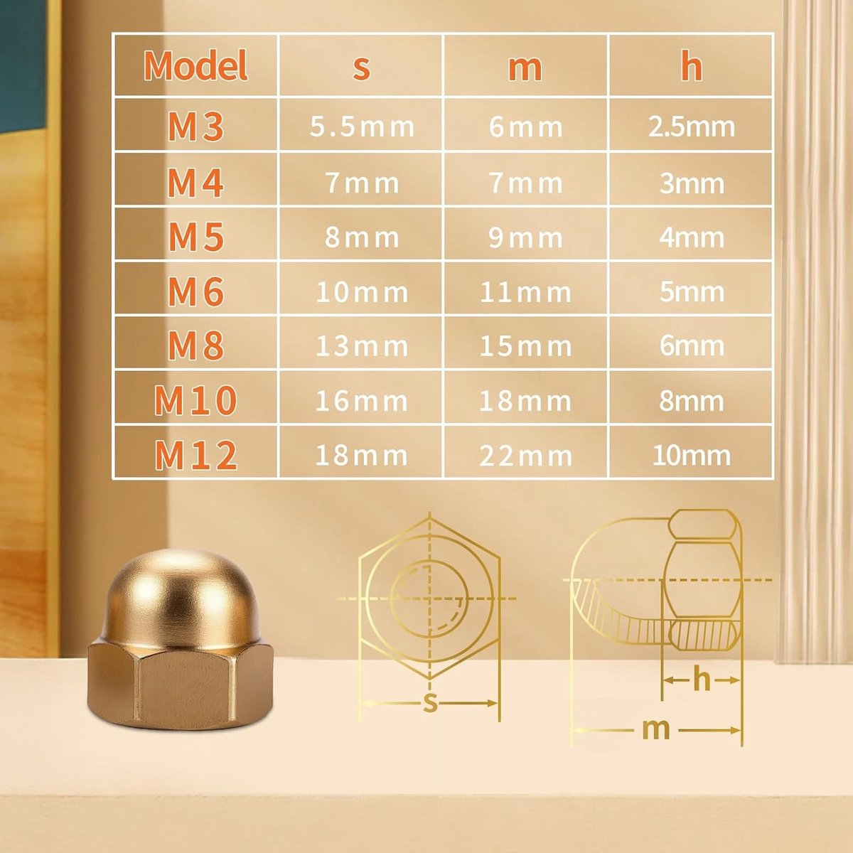 Set van 20 M3 Messing Moeren - Hoge Kwaliteit Hexagon Moeren voor Motoren, Fietsen en Meubels