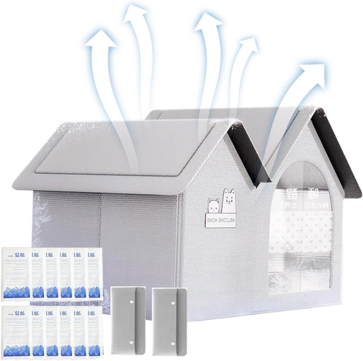 Huisdieren Koelhuis - Ventilatie Huis - Koel Houden - Schuin Dak Ontwerp - 53x43x38 cm - Grijs