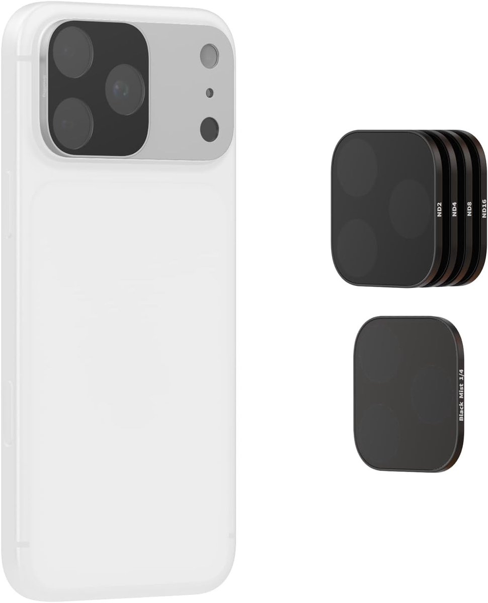 Square ND en Black Mist Filter Kit voor iPhone 17 Pro Max, Magnetische Lensfilters met Basisbevestiging, 6-Pack voor Creatieve Fotografie en Videografie