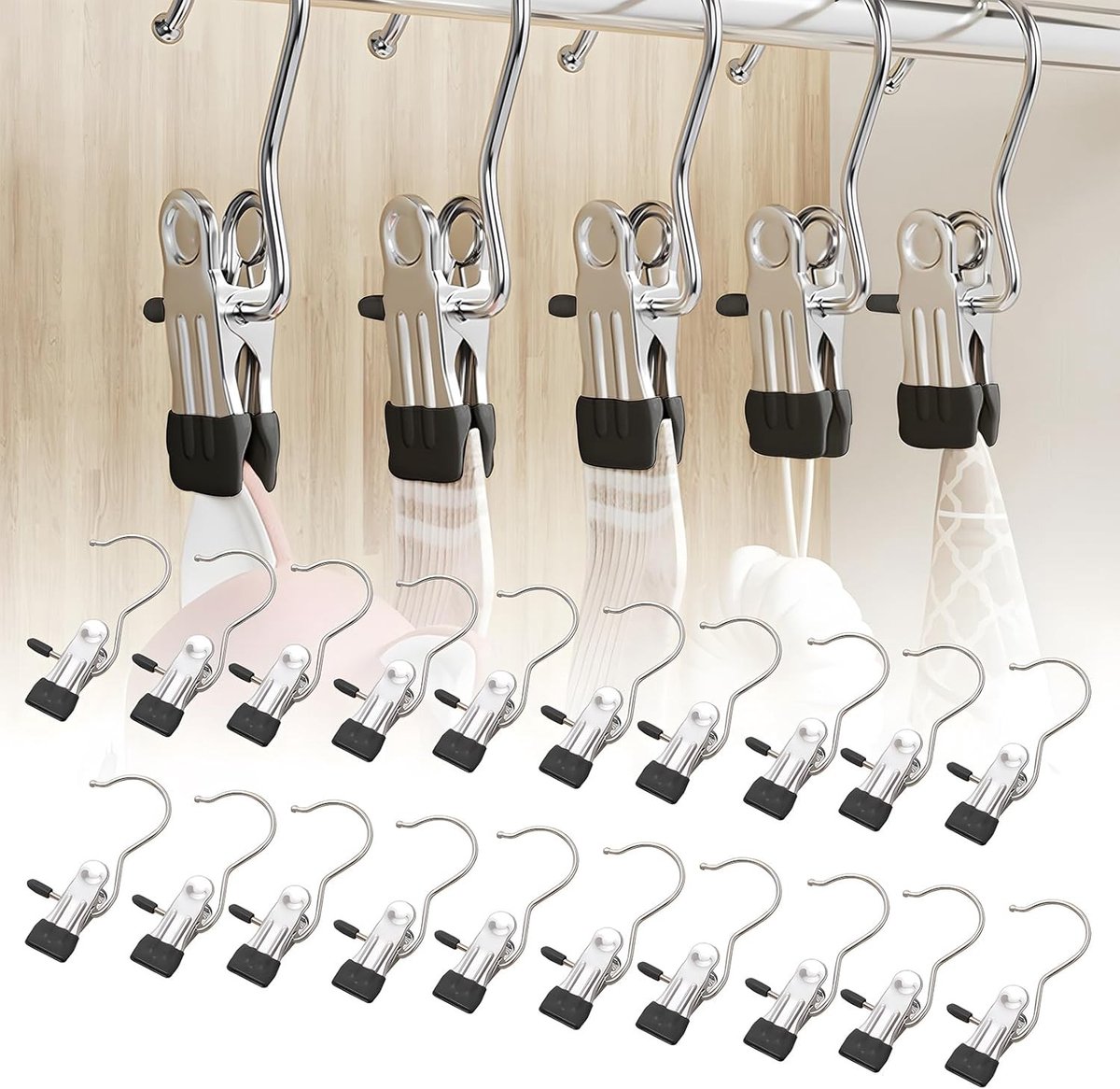 Multifunctionele metalen knijpers, 20 stuks, antislip kledingclips voor handdoeken, sokken en broeken (zwart)