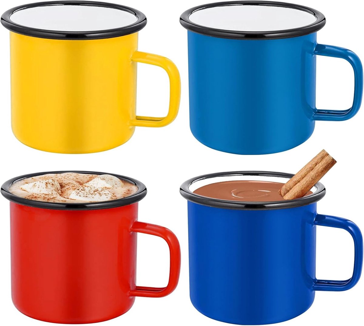 Set van 4 Emaille Mokken 350 ml - Kleurige Koffiemokken voor Kamperen, Thuis en Feesten