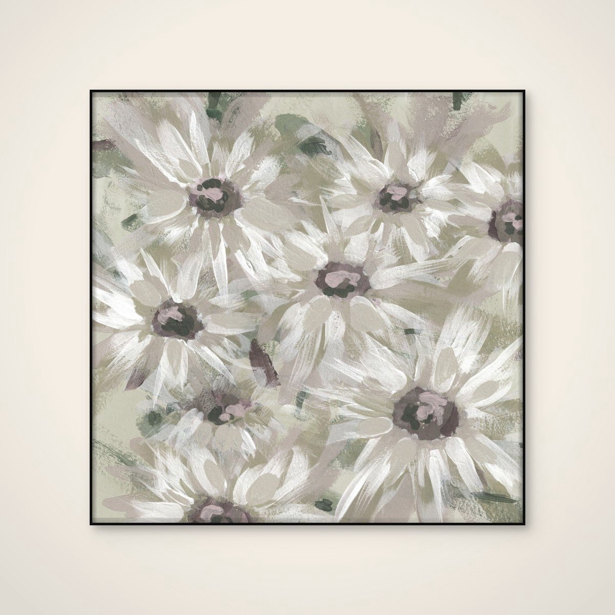 Akoestisch schilderij - 100 x 100 cm - Soft Daisy Blooms van Lori Ann Folz - Botanische wanddecoratie - zwart textielframe