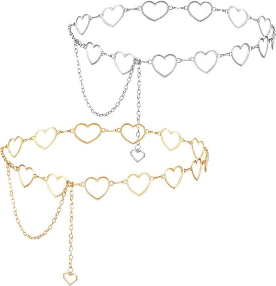 Verstelbare metalen body buikketting met hartontwerp - Halsketting voor dames - Goud zilver - 1194 cm - Kettingriemen voor jurken jeans badmode