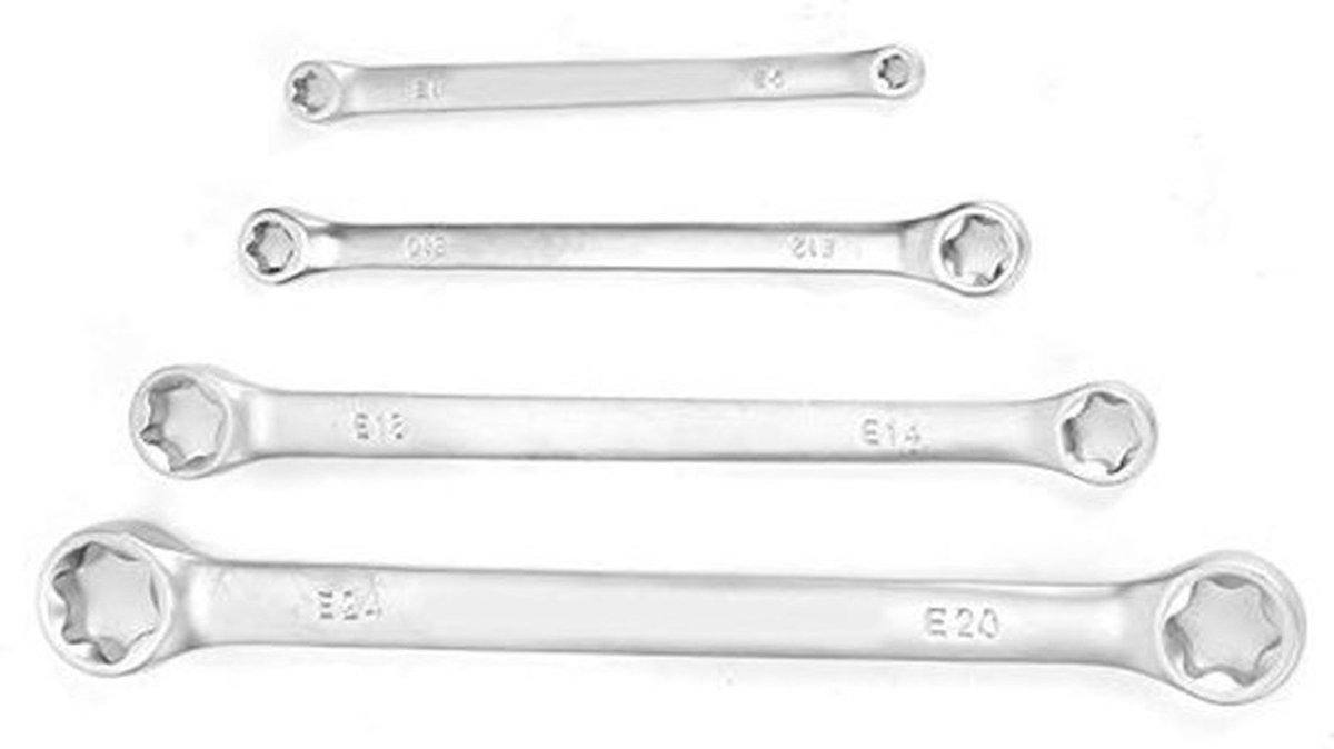Inbussleutelset, 4 stuks E8 E24 Dubbele Eind E Cr Mo Pentalobe Steeksleutelset E Torx Dubbele Doos Ratelsleutel Auto Reparatie Tool, handgereedschap