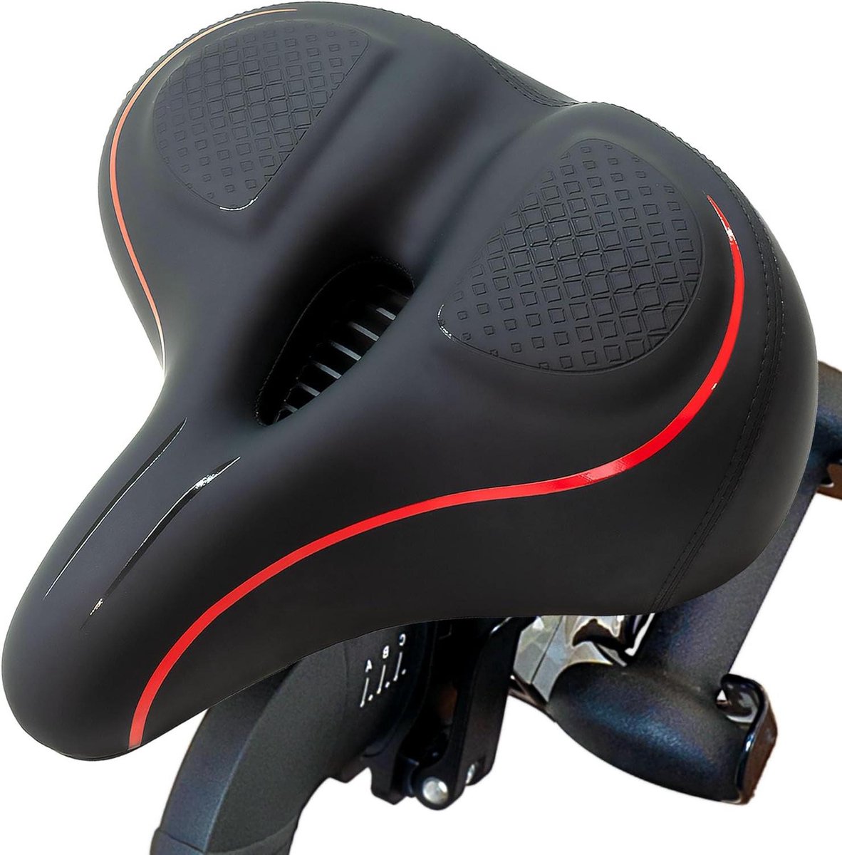 Fietszadel Kussen - Extra Breed - Comfortabel Fietsen - Traagschuim & Ventilatie - 33 cm - Zwart Rood