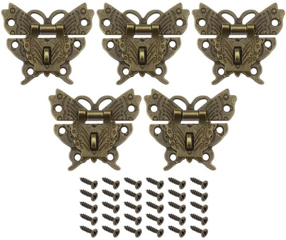 5 Sets Antieke Sluitingen Met Schroeven Legering Vlinder Haak Vintage Decoratieve Sluiting Voor Houten Sieraden Houten Doos Kast Brons