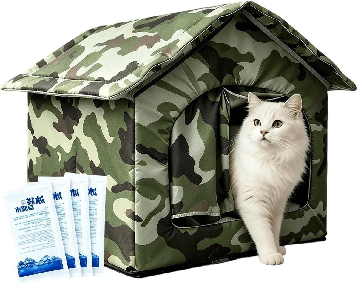Kattenhuis Koel - Kat Koelverblijf - Zomerse Koelte - Waterdicht Ontwerp - 40x35x35cm - Grijs
