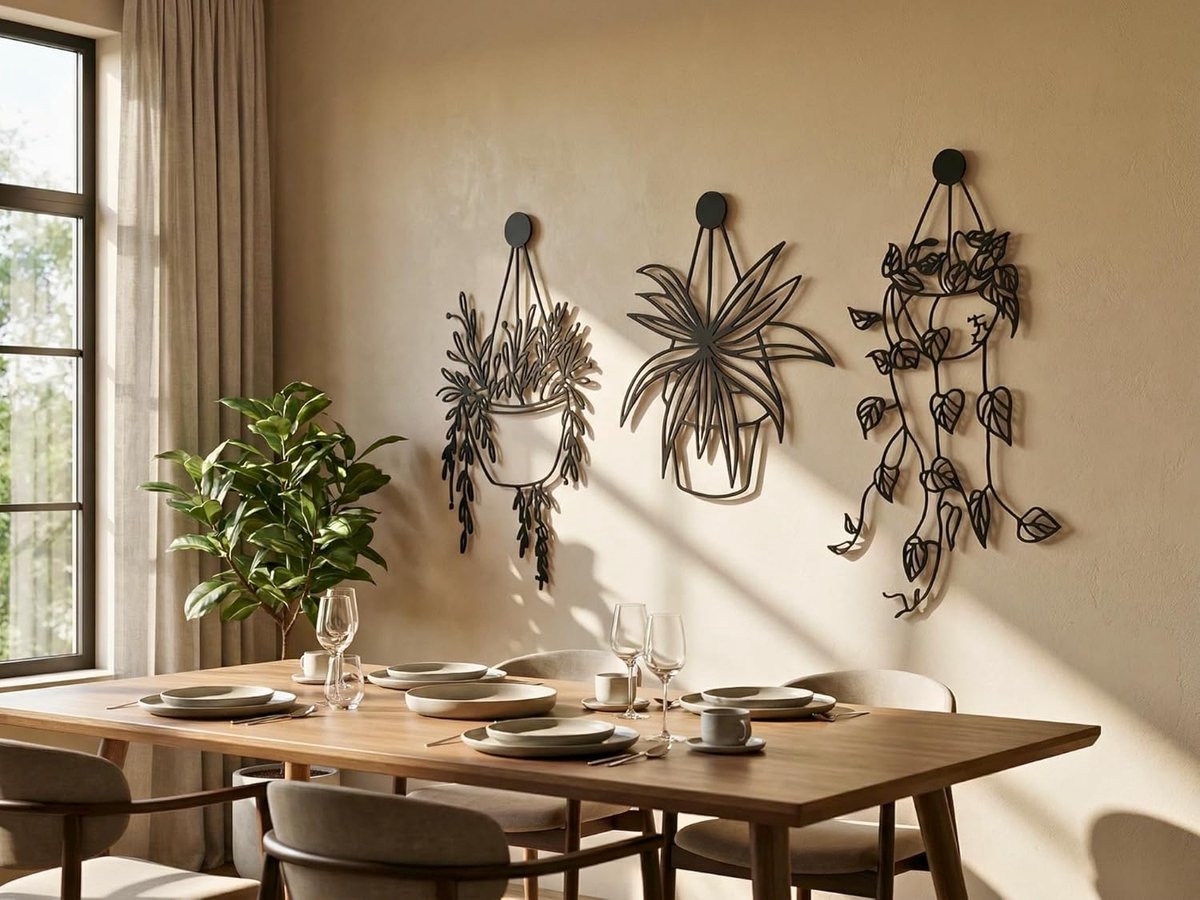 VAILLA Houten Wanddecoratie Bloemen in Pot 120x80cm - Zwart-Goud