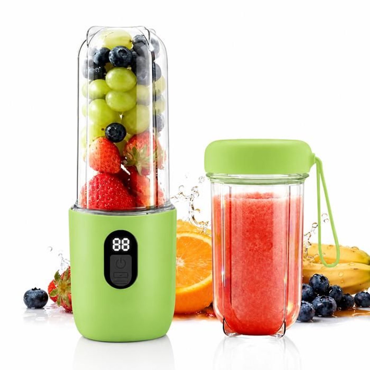 LISM-Draagbare blender, maakt smoothies en crèmes apart, draagbare sapcentrifuge met 16 messen - 500 ml - Groen