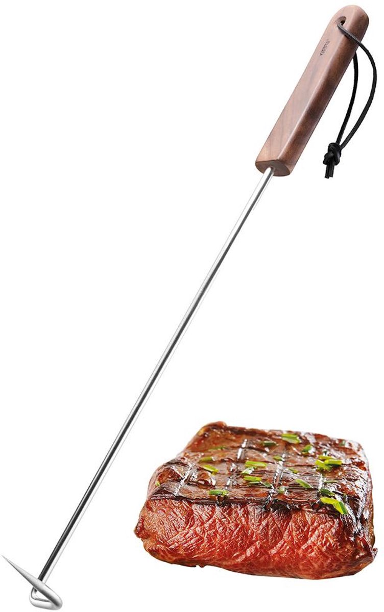 GEFU SPARO BBQ Draaihaak – RVS & Walnoothout – Extra Lang 44 cm