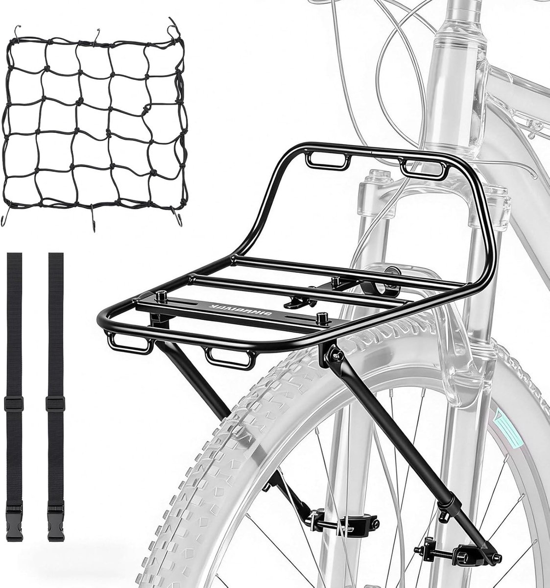 Verstelbaar Voorvork Fietsendrager voor Mountainbike en Racefiets met Net en Touw, Geschikt voor 22-29 Inch en Tot 10kg Draagvermogen