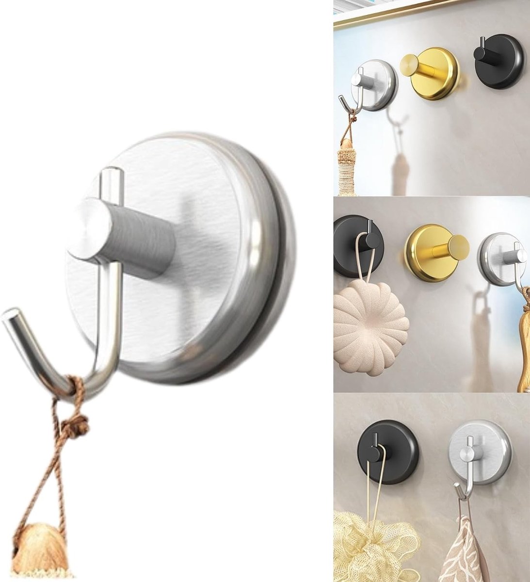 Duurzame zuignap haken voor badkamer, keuken en douche - Ronde haak, waterdicht en roestvrij voor handdoeken, badjassen en accessoires - Enkelvoudig gebruik