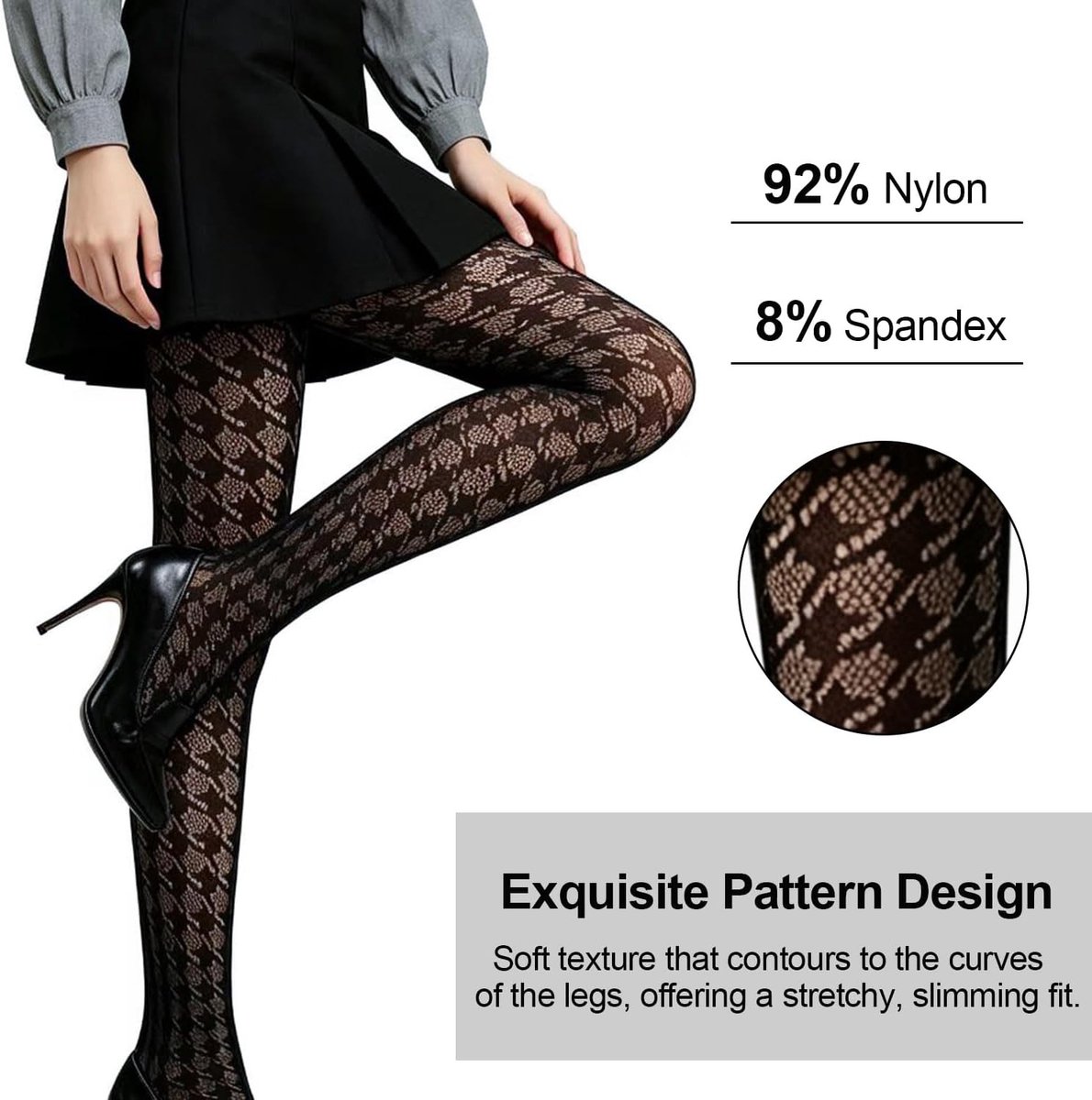Elegante Zwarte Netpanty met Bloemenpatroon voor Dames, Hoge Taille, Transparant, 2 Paar