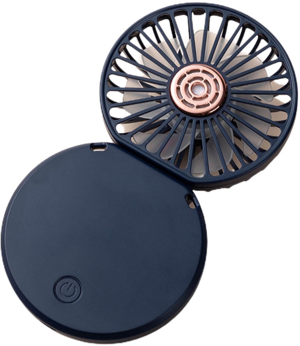 Handventilator, draagbare nekventilator, opvouwbare ventilator, 3 snelheden, USB-oplaadbaar, schattig ontwerp (Donkerblauw)