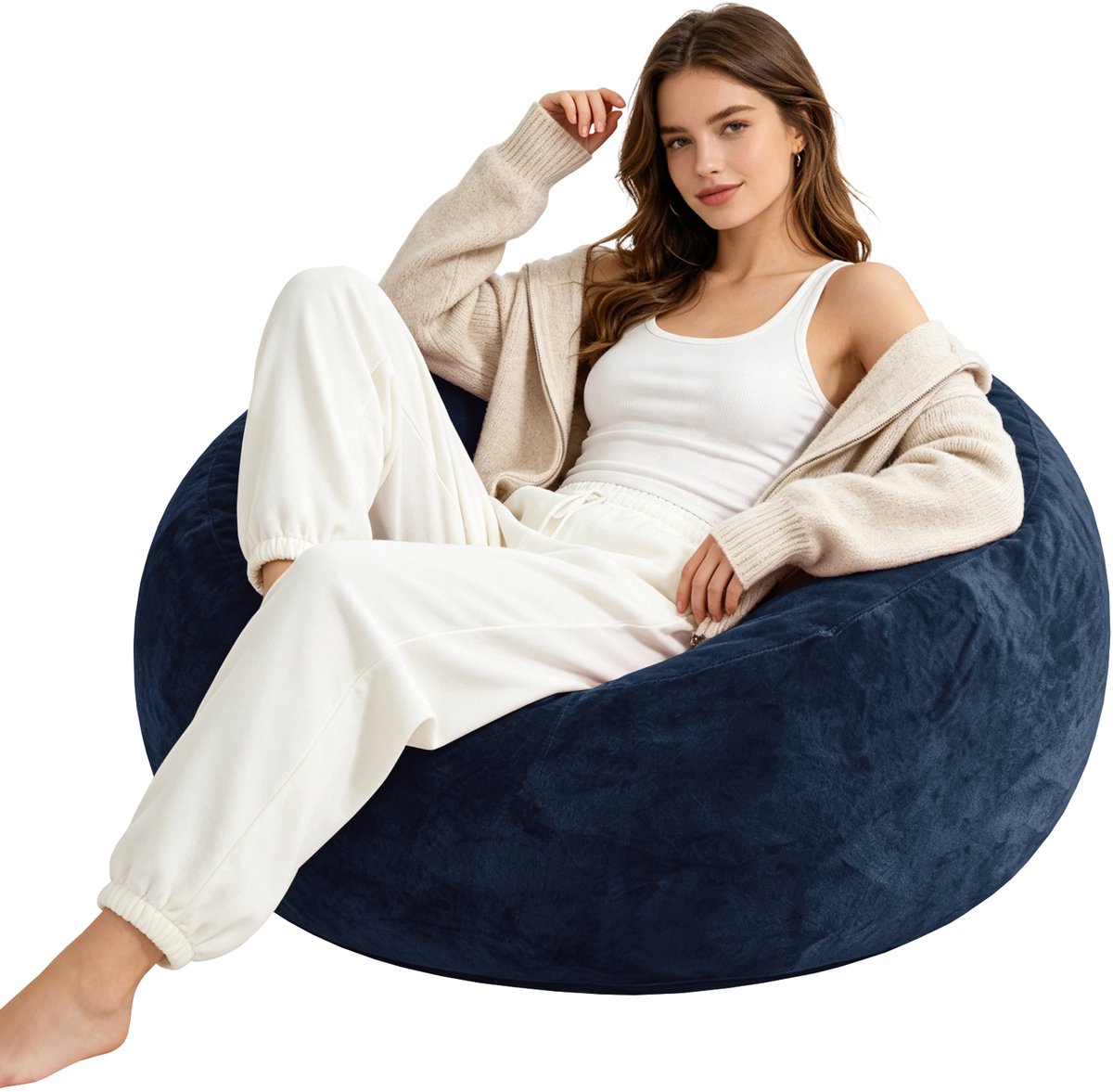DESMIU Zitzak 100 x 100 x 50 cm - Zachte En Comfortabele Loungestoel Met Wasbare Hoes - Voor Slaapkamer En Balkon - Fluweel Blauw