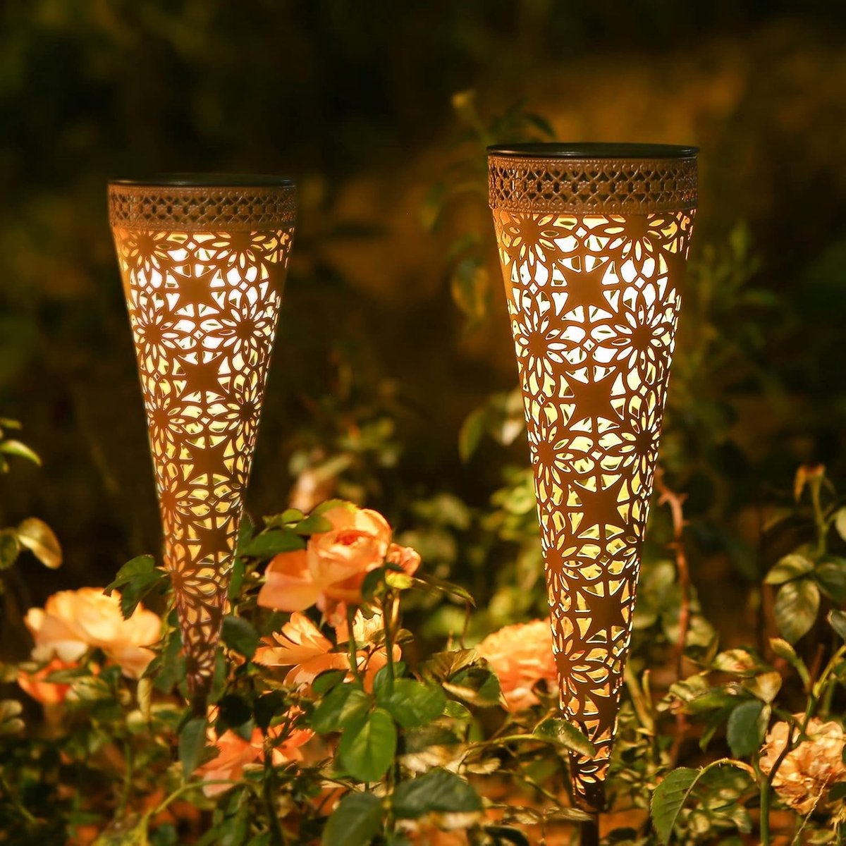 Solar Tuinverlichting - 2 Stuks LED Buitenlampen, Warm Wit, IP65 Waterdicht voor Balkon, Tuin en Oprit
