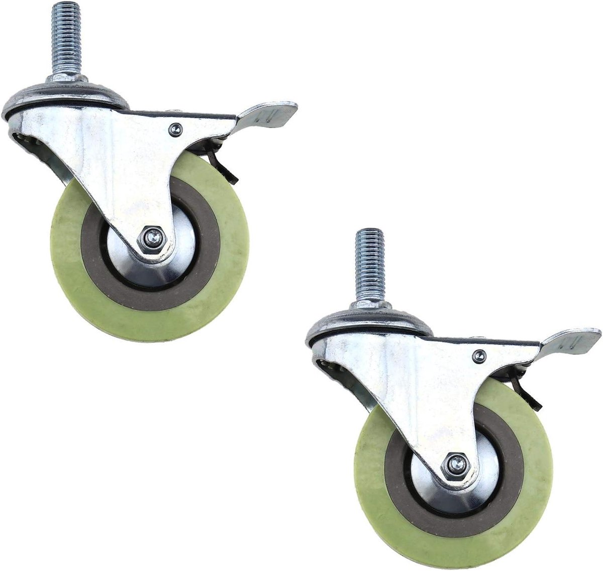 2x 75mm (3 inch) Zwenkwielen met Rem en Boutbevestiging voor Meubels en Apparatuur