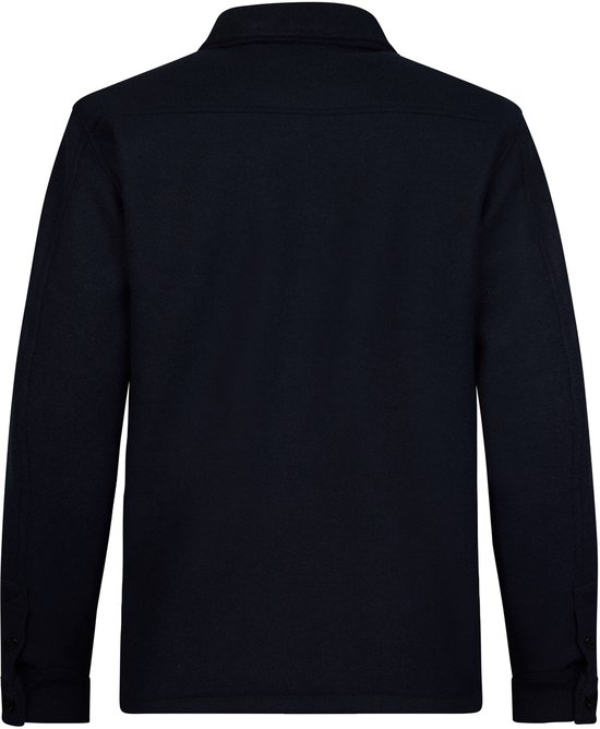 Achterkant van een effen donkerblauw Petrol Industries overshirt met wol-look.
