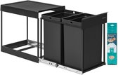 Conway Living® Inbouw afvalemmer met deksel - Inbouw Prullenbak - 2x 20 L – Afvalemmer – Afvalbak Afvalscheiding – 48,6 × 37,4 × 49 cm (D × B × H) – Zwart