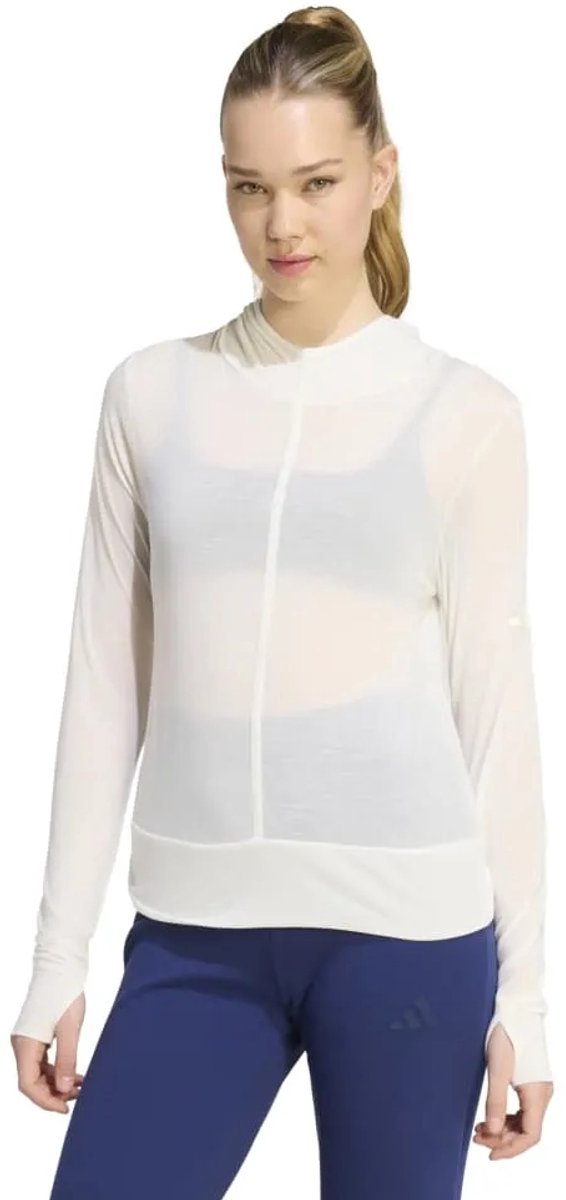 Adidas Soft Lux Sheer Hooded T-shirt Met Lange Mouwen S Vrouw Creme