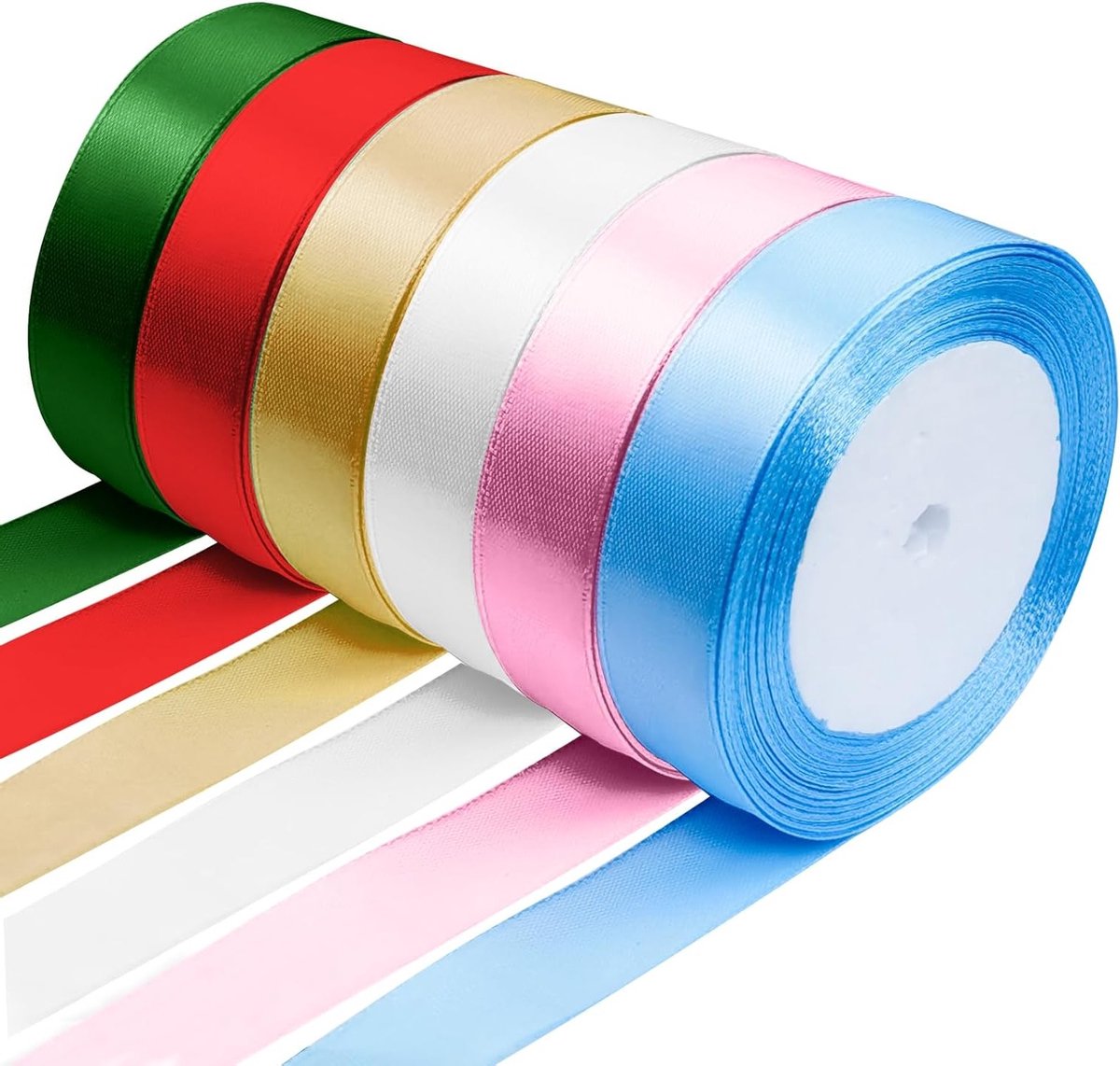 Kleurrijke Satijnen Ribbons Set van 6 Rollen, 22m x 20mm, Perfect voor Cadeaus, Decoratie en Bruiloften