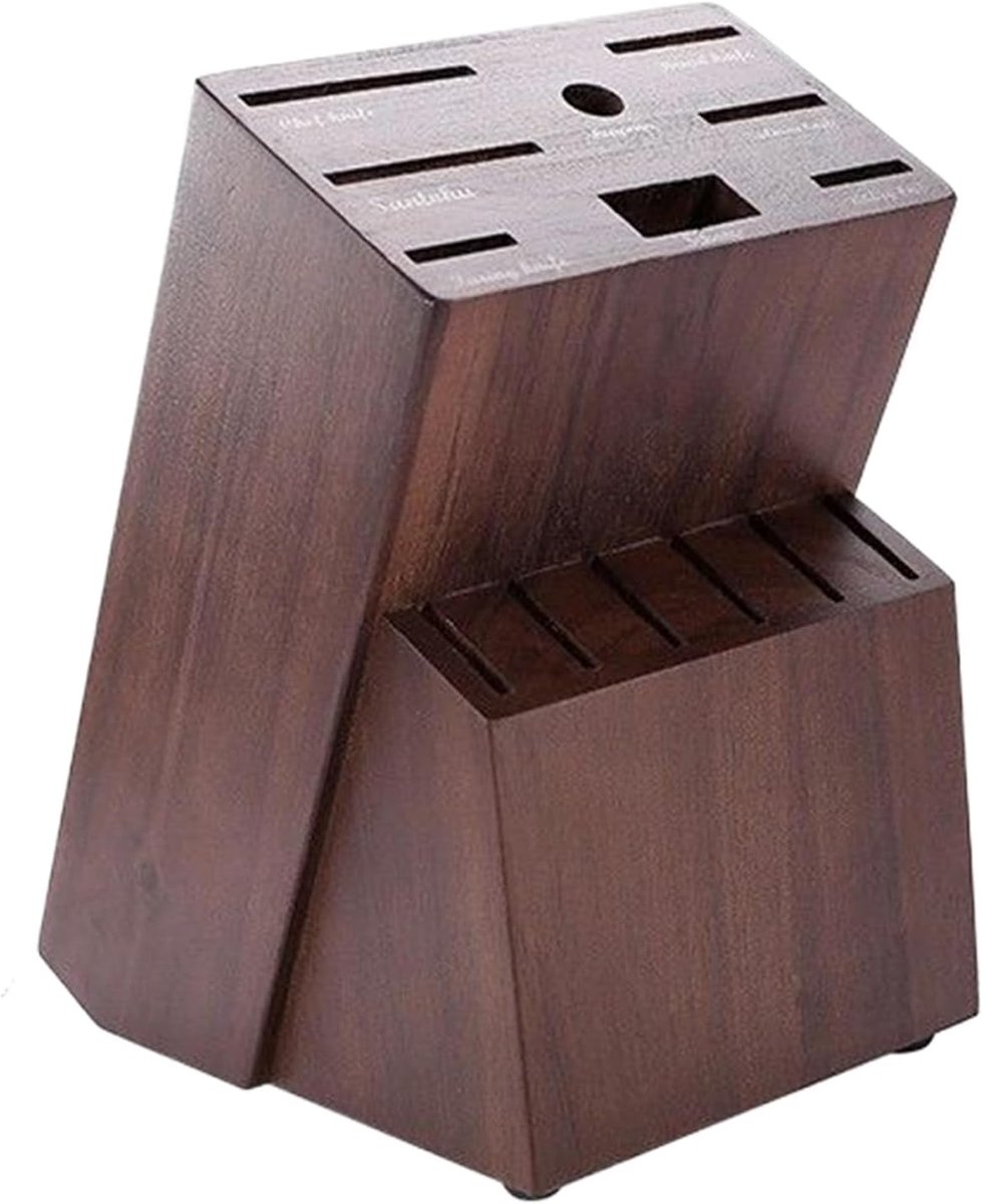 Cutterstandaard Hout - Houder Blok - Maaltijd Bereiding - 14 Sleuven - 22 x 15 x 13.4 cm - Walnoot