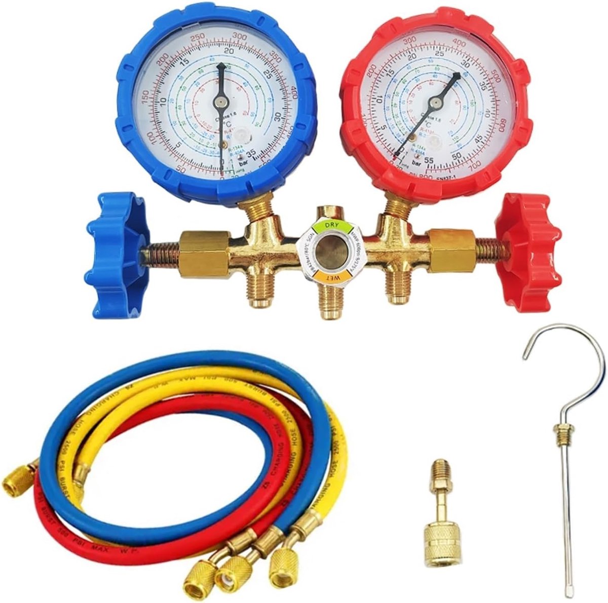 Manifold Gauge Set - Koelsysteem Meter - Koelmiddel Testen - Messing Manifold - 7 cm Diameter - Multicolor