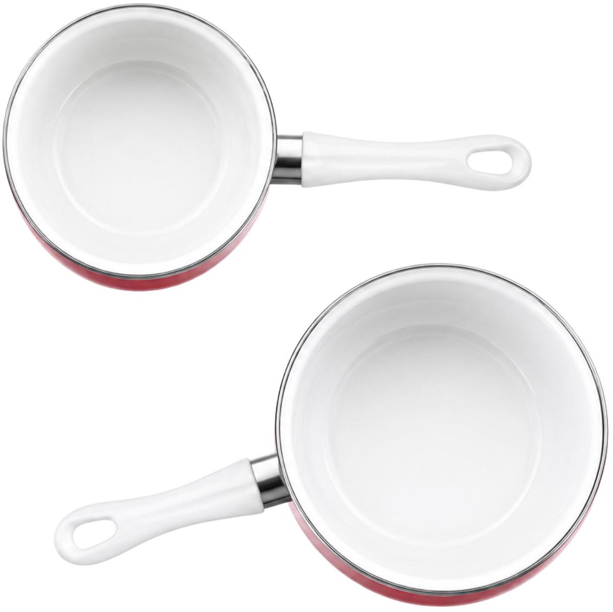 Alessandro Cuisine steelpannen set - D16 en D18 cm - rood/wit - rvs