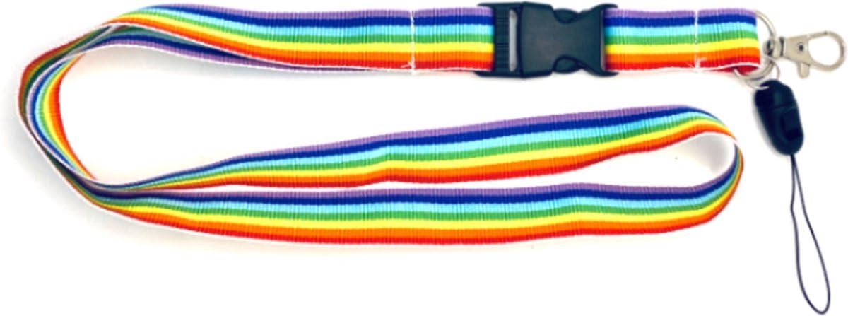 Okado Keycord Regenboog – Lanyard Sleutelkoord 51 cm – Polyester Badgekoord met Kliksluiting, Metalen Haak en Telefoonlus – Voor Sleutels, Pasjes, School, Werk, Festival en Events