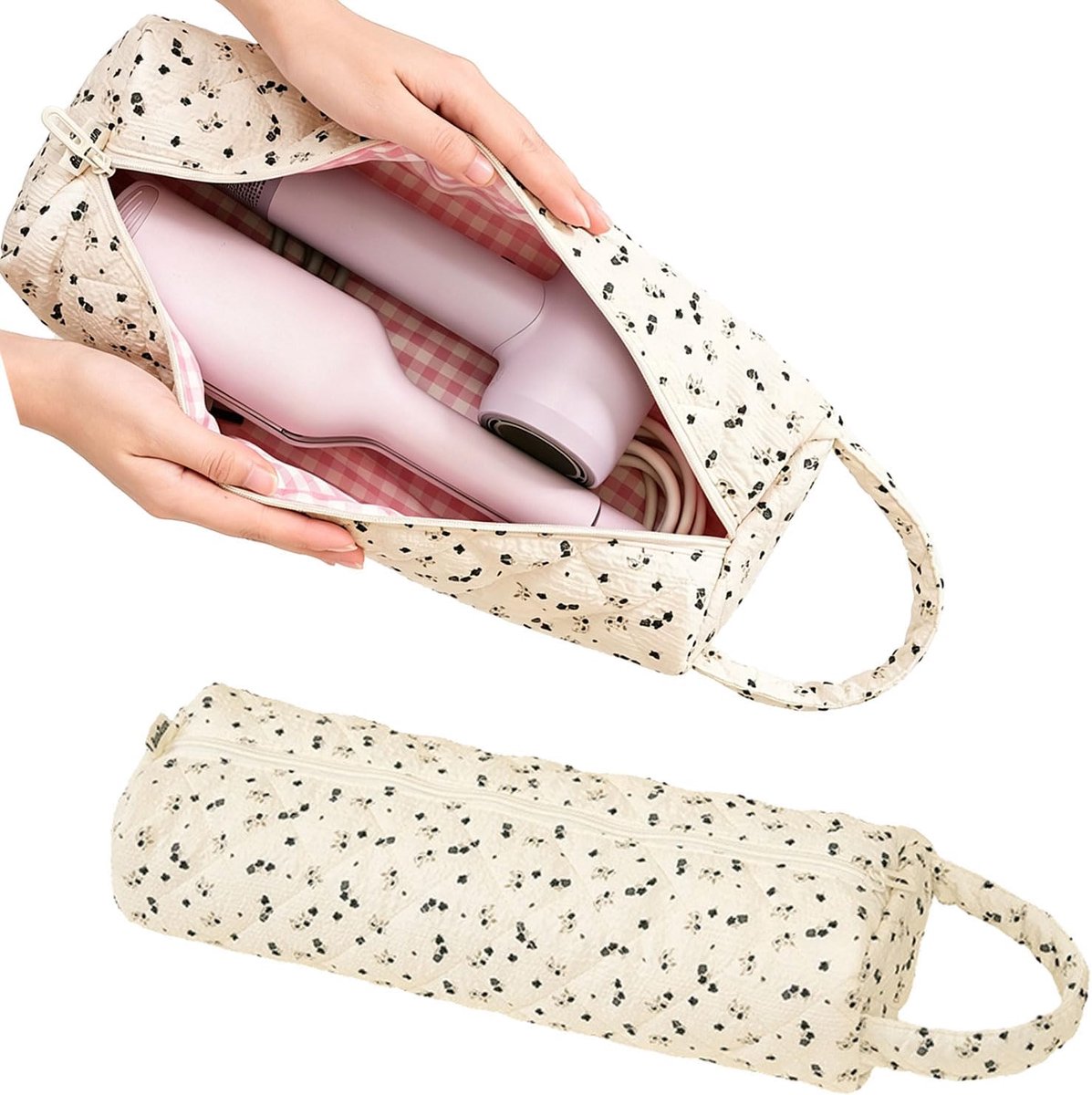 Haarstyling Organizer Tas - Donkerblauwe Bloemen - Ruimte voor Krultang, Steiltang en Föhn - Ideaal voor Op Reis - ShopVlot