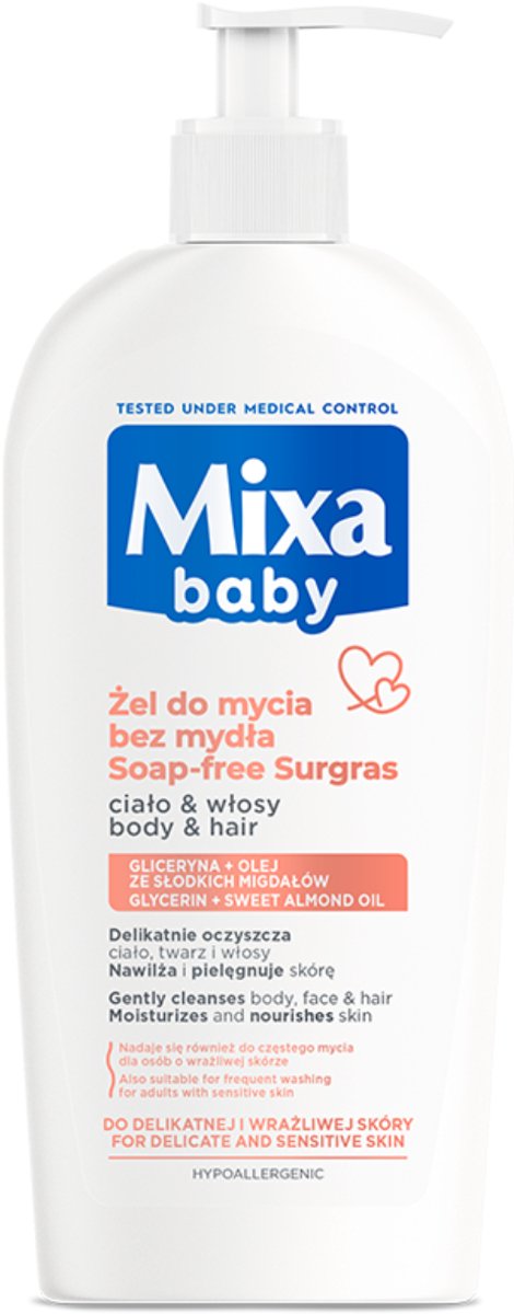 Mixa Baby - Zachte Wasgel 2-in-1 - Lichaam en Haar - Zonder Zeep - Met Amandelolie