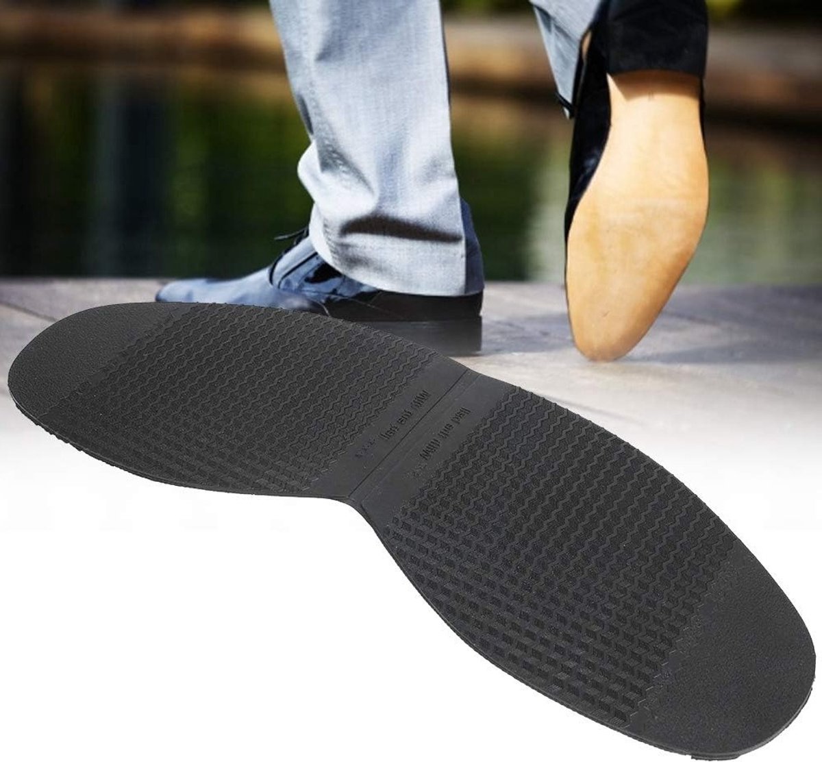 Duurzame rubberen zool en hakken voor schoenreparatie - 3mm leren buitenzolen met textuurontwerp voor een langere levensduur van schoenen in zwart