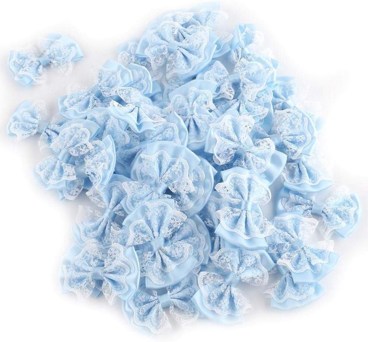 Mini Satijnen Strikjes voor Kleding, Hoofdbanden en Cadeauverpakking - 50 Stuks Blauwe Lint Strikjes voor Bruiloft en Decoratie