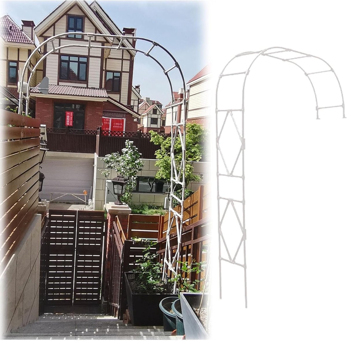 Tuinroos boog - Klimplant steun - Decoratie tuin - Gegalvaniseerd staal - 240 cm hoog - Wit