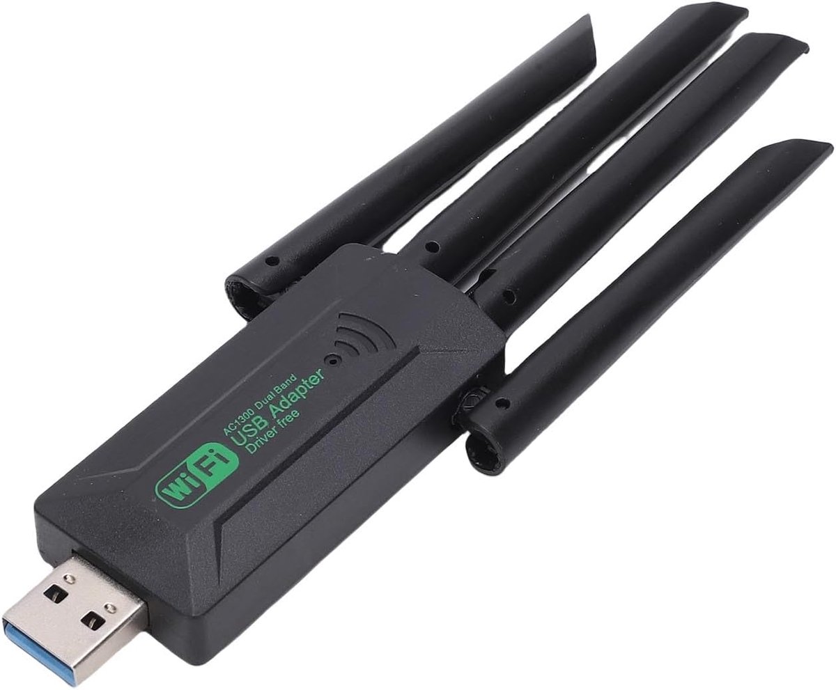 WiFi USB Adapter - Netwerkdongle Draadloos - Internet Verbinding - Dual Band 1300Mbps - 16 x 7 x 2 cm