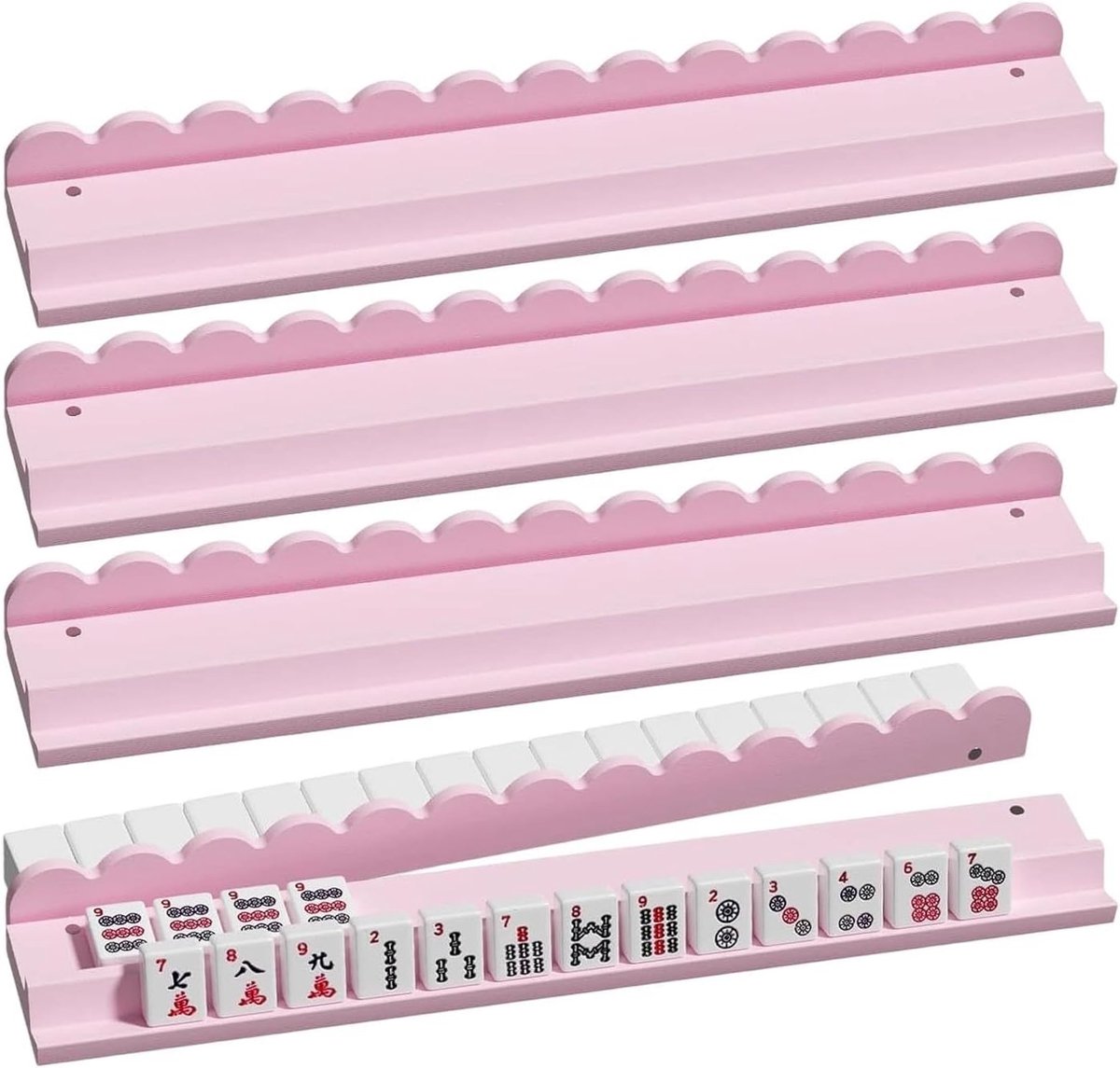 Mahjong Standaard - Tegel Rekken - Spel Avonden - Magnetische Schuivers - 4 Stuks - Houtkleur