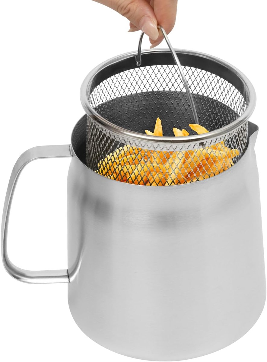 Frituurpan - Oliepot Kookpan - Frietjes Maken - V-vormige schenktuit - 2 liter - Zilver