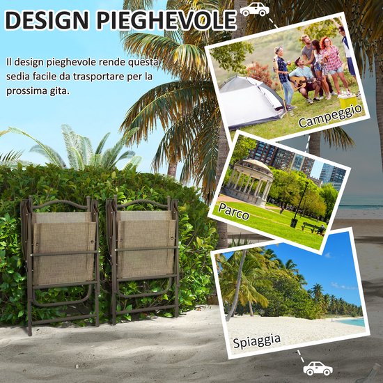Set van 2 klapstoelen voor in de tuin met armleuningen en zitting van ademend textiel, bruin — afbeelding 5